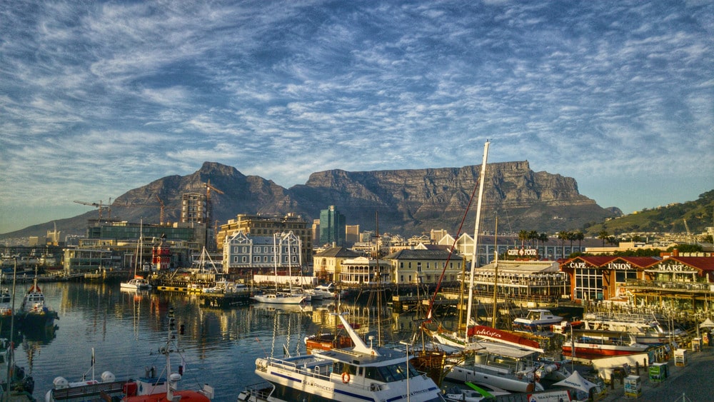 VA Waterfront with Table Mountain in the background; popular spot for travelers using mobile data